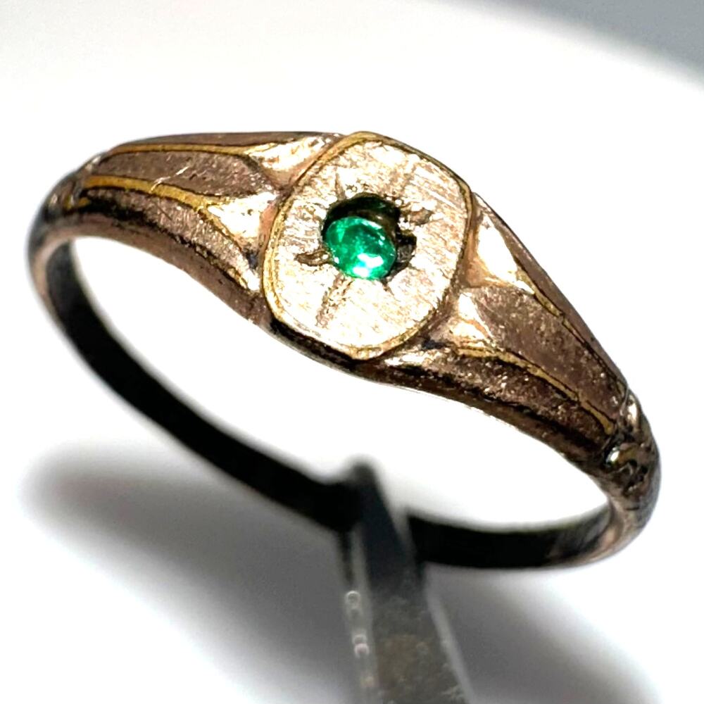 Antique Victorian 1800s gold filled green glass paste baby ring pendant size 1